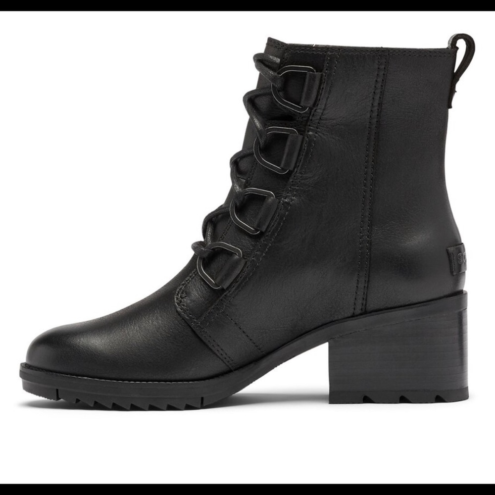 SOREL CATE LACE UP LEATHERS BLACK BOOTIE Size: 8 - Picture 7 of 11